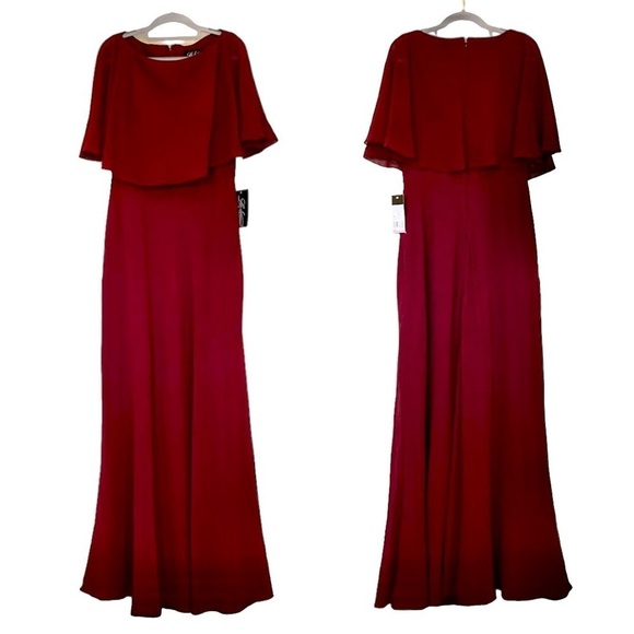 NWT La Femme Chiffon Gown special occasion maxi Garnet color Women’s Sz 8 - Picture 4 of 15